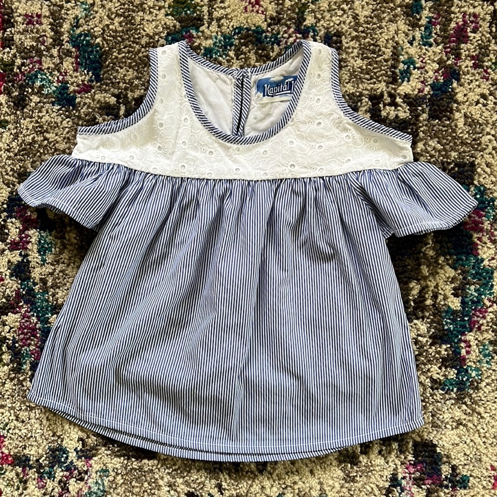 Kapital K Floral Cut Out Shoulder Short Sleeve Flowy Pinstripe Blouse Girls Sz 3